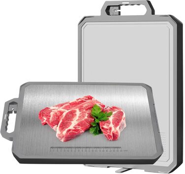 Ніжне нарізне дошка XIAPIA з нержавіючої сталі 304 та пластику з точилкою для ножів, 44x30x2,6 см, велика кухонна дошка з антибактеріальним покриттям, без BPA, з вбудованим ручкою та лінійкою, сіра