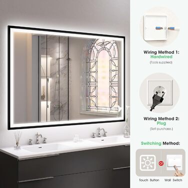 Дзеркало для ванної кімнати S'bagno з підсвічуванням 100x70 см, 5x збільшення, LED, рамка з алюмінію, протитуманне покриття, 3 кольори, диммування, пам'ять, HD скло, IP44, Bluetooth, чорна рамка