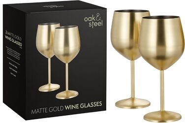 Набір келихів для вина Oak & Steel, 2 шт., 550 мл, матове золото, небиткі, подарунковий набір для дому, бару, весілля, ювілею, вечірки, кемпінгу