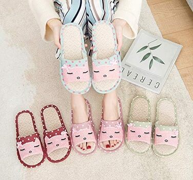 Пара тапочок з льону AioTio для дітей: японський стиль, мультфільм, дихаючі, антиковзкі, з товстим дном, подарунок, 38/39 EU, бордовий