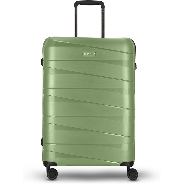 Чемодан REDOLZ Hartschalen Check-in Essentials 10 | Великий валіза-тележка XL 50 x 30 x 76 см з поліпропілену | 4 подвійні колеса, TSA | Зелений металік