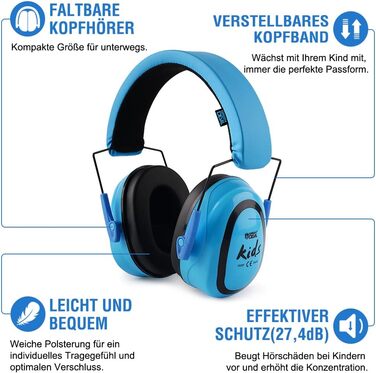 Навушники для дітей Green Devil - захист від шуму, блакитні (SNR27.4)