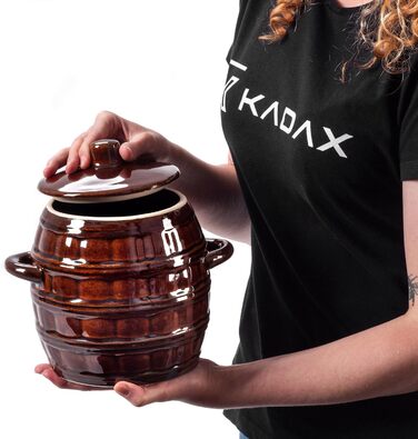 KADAX Керамічний глечик для квашення з кришкою та ручками, 2,5 л, ручна робота, підходить для миття в посудомийній машині, глечик для соління огірків, керамічний глечик для ферментації