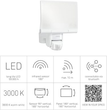 Світлодіодний прожектор Steinel XLED Home 2 S: поворотний, 13.7W, 180°, дальність 10м, 1550 лм, білий, з датчиком руху та Bluetooth