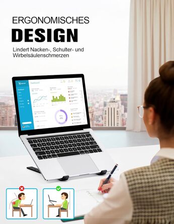 Підставка для ноутбука Babacom, алюмінієва, 5-рівнів, регульована висота, вентильована, сумісна з MacBook Pro Air та іншими ноутбуками 10-15.6” та планшетами (чорна)