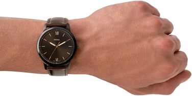 Годинник Fossil для чоловіків The Minimalist 3H, кварцовий механізм, 44 мм, корпус зі срібної нержавіючої сталі, шкіряний ремінь, FS5439 (Dunkelbraun)