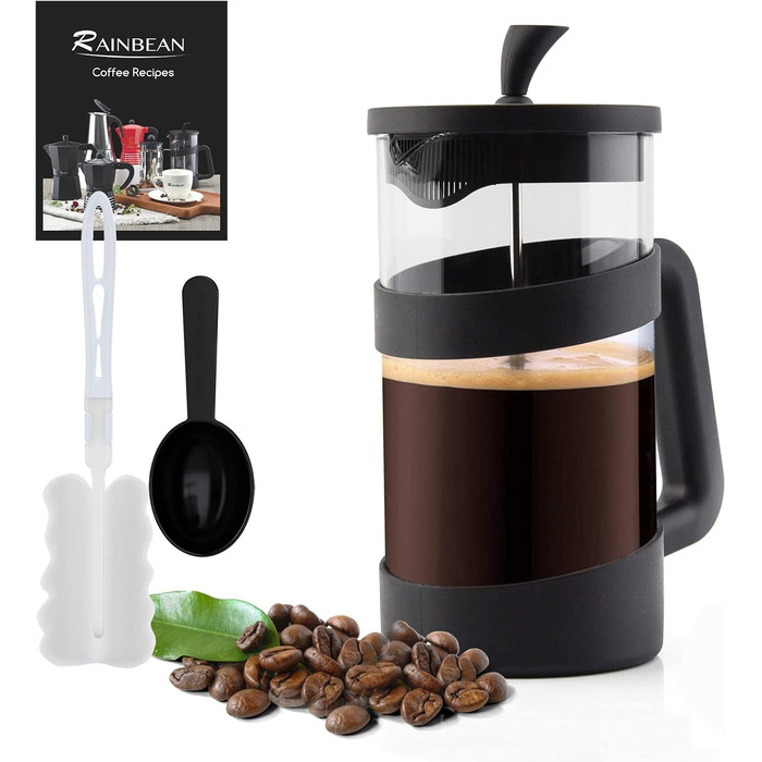 RAINBEAN French Press Maker, 3/6 Cup Coffee Maker Coffee Press for Filter Coffee, Loose Leaf Tea, and Milk Foam, with Triple Stainless Steel Filter, Heat-Resistant Borosilicate Glass, (1000 ML)