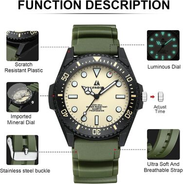 Годинник чоловічий LENQIN з нержавіючої сталі, водонепроникні аналогові кварцові годинники з датою, світяться, модні повсякденні годинники для чоловіків (06-зелений, чорний, жовтий)