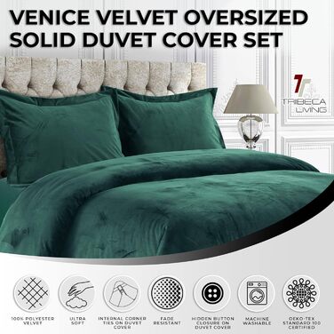 Tribeca Living Venedig: Комплект постільної білизни з оксамиту, великого розміру (Twin), блакитно-зелений, 2-частинний, з прихованими ґудзиками