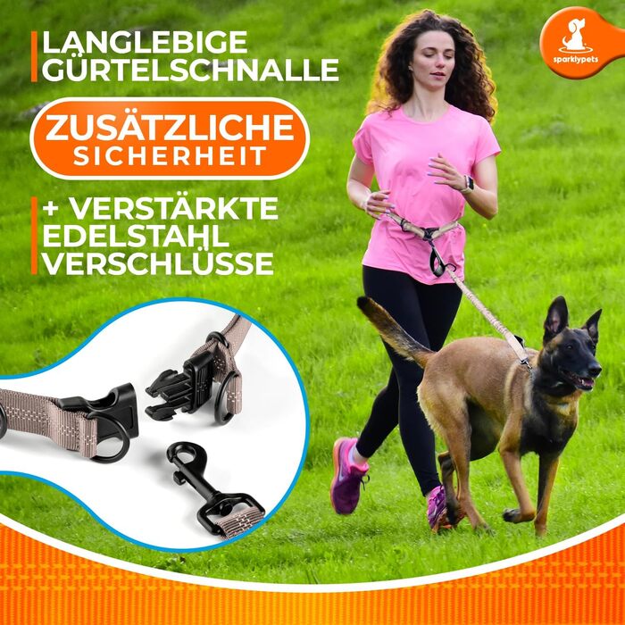 Спортивна повідка на талію для собак SparklyPets - Безпечна повідка для прогулянок для середніх та великих порід - Комплект з тримачем для телефону, змінним контейнером для відходів тварин, кишенькою для ласощів та тримачем для пляшки