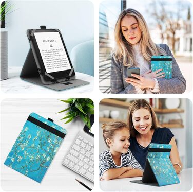 Захисний чохол для Kindle/Kobo/Tolino/Pocketbook/Sony eReader 6-6.8-7 дюймів з петлею, квітковий дизайн