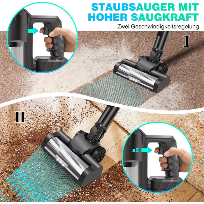 Бездротовий пилосос YouseaHome 15kpa з HEPA-фільтром та LED-підсвіткою, 2 батареї по 3000mAh, знімний ручний пилосос