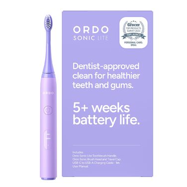 Електрична зубна щітка Ordo Sonic Lite Лаванда: 35 000 імпульсів/хв, 2 режими, до 5 тижнів роботи, Smart-таймер, водонепроникна, USB-C