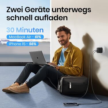 Зарядний пристрій INIU 65W USB-C + USB-A GaN, мережевий адаптер для MacBook, iPad, iPhone, Samsung Galaxy, Pixel - червоний