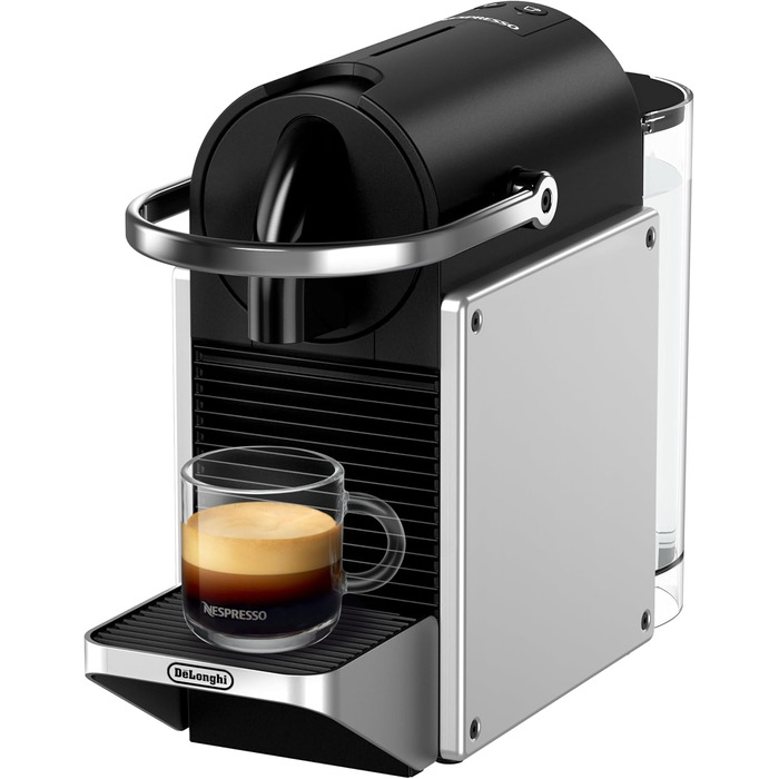 Кавова машина-капсульна Nespresso De'Longhi Pixie EN127.S, 19 бар, 1260 Вт, сріблясто-чорна, компактний дизайн, ECO-режим, дві програмовані кнопки