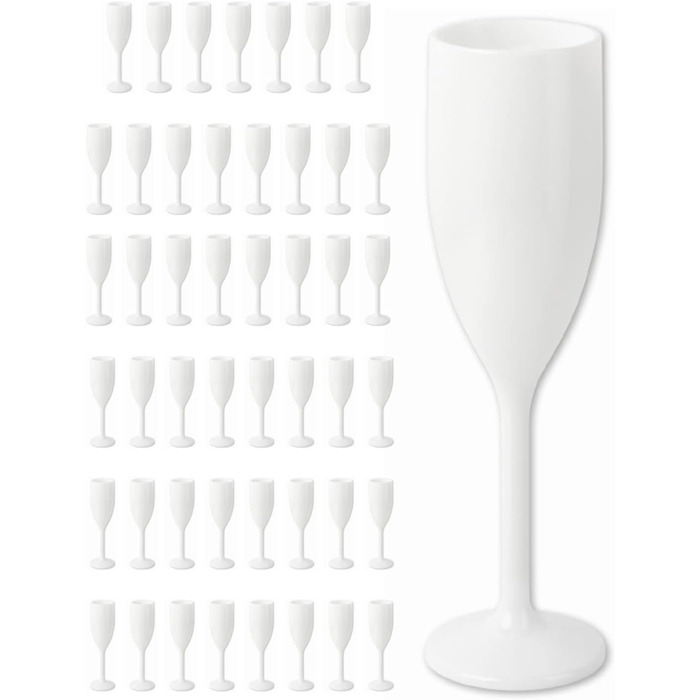 Schramm® Reusable Champagne Flutes in white, available in quantities of 6, 12, 24, or 48 pieces. 150 ml capacity, Champagne glasses, sparkling wine flutes, sparkling wine goblets, stemware, champagne glasses. Capacity, size: 48 pieces