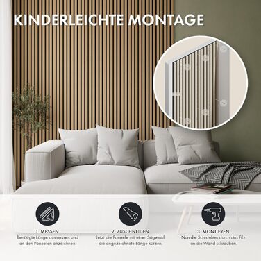 Акустичні настінні панелі Momento з натурального дуба 240x50 см (5 шт), ламелі для шумоізоляції, колір дуб натуральний, чорний фетр, Made in Germany