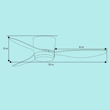 Стеляний вентилятор Noaton® Fornax Weiß з підсвічуванням, діаметр 132 см, DC мотор 40 Вт, диммований LED модуль 22 Вт, 3 колірні температури, пульт дистанційного керування, таймер, повітряний потік до 185 м³/хв.