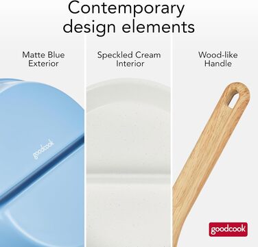 Сковорода роздільна GoodCook 30.5 см з керамічним покриттям, блакитна - посуд з нержавіючої сталі, антипригарна сковорода для яєць, м'яса, овочів, соусів