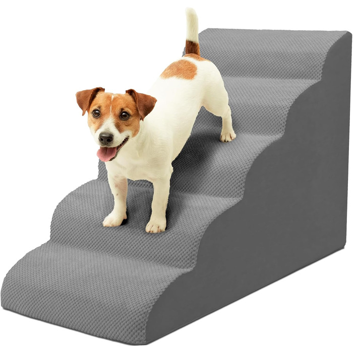 Сходинка для собак Niubya, 62 см, 5 сходинок, для котів та собак, для літніх та поранених тварин, знімний чохол, високощільний пінопласт (сірий)