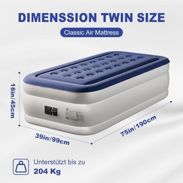 Надувний матрац LEADZM для 2 осіб з електронасосом, 203x152x46 см, сірий (синьо-білий). Флок + PVC, до 295 кг