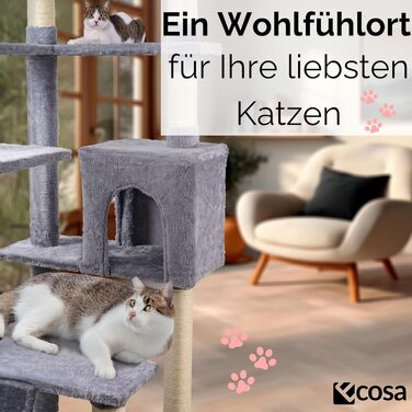 Кігтеточка для котів Ecosa® XXL - велика, 170 см, багатоярусна з гамаком та будиночком