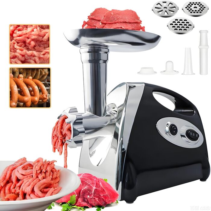 М'ясорубка електрична BenRich Max 2800W з мідним двигуном, 3 диски та насадка для ковбас, чорна