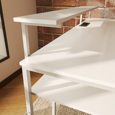 HOMCOM L-Shaped Gaming Desk with Shelf, Computer Desk with Monitor Stand, Power Outlet, USB Charging Port Corner Desk for Home Office, Bedroom, 137 x 140 x 139.5 cm White | Aosom