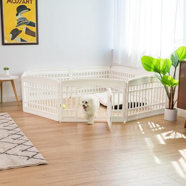 Клітка для собак IRIS USA 586690, пластикова, з дверцятами, 8 панелей, 61 см, біла