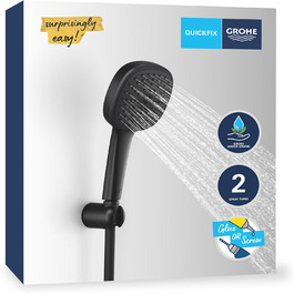 Душова лійка GROHE Vitalio 110 з гнучкою голкою та кріпленням, економна, 8 л/хв, чорна, комплект для стіни