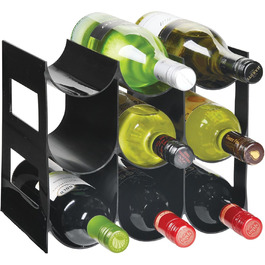 mDesign Practical Wine and Bottle Rack – Plastic Wine Rack Holds Up to 9 Bottles – Freestanding Shelf for Wine Bottles or Other Beverages – Black