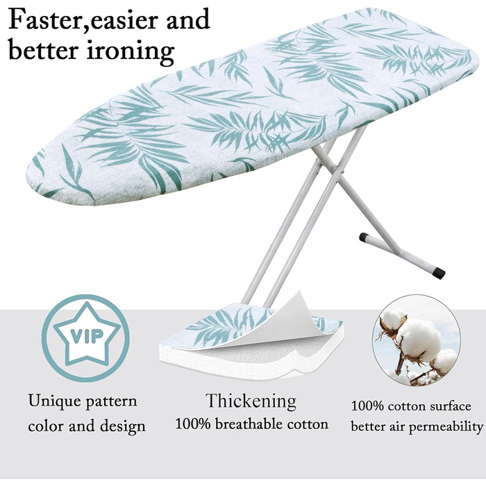 Чохол для прасувальної дошки, 140 x 50 см, великий, з бавовни, товста підкладка, простий у використанні, стійкий до подряпин, зелені листки, розмір L