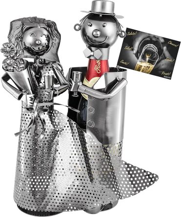 BRUBAKER Champagne or Sparkling Wine Bottle Holder - Wedding Couple Metal Sculpture with Gift Card