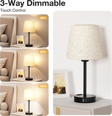 Настільна лампа Kakanuo з торшером, 2 шт., з USB-портом, диммуванням, LED, для спальні, вітальні, дитячої кімнати, офісу, бежевий лінолеум