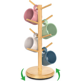 BAMBANG Bamboo Coffee Mug Tree, Swivel Coffee Mug Holder for Countertop, Coffee Mug Shelf with 8 Hooks, Coffee Mug Organizer, Mug Stand Hanger for Coffee Bar, (Natural)