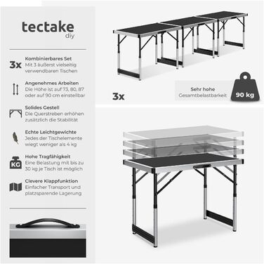 Стіл розкладний Tectake для обклеювання шпалерами, кемпінгу та роботи, 100x60 см, чорний - багатофункціональний стіл з МДФ