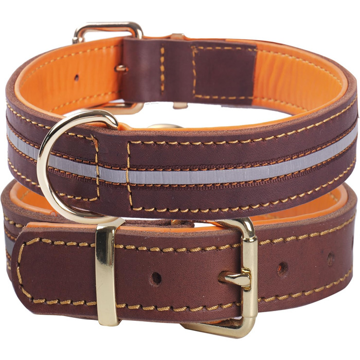 Нашийник для собак з натуральної шкіри, регульований, з м'якою підкладкою, для середніх, великих та екстра-великих порід (колір: коричневий, розмір: M)