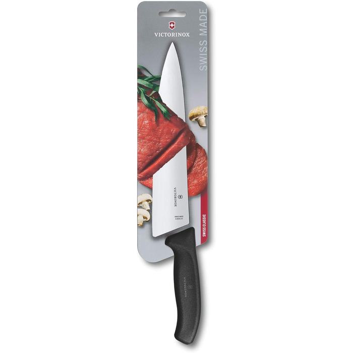 Кухонний ніж Victorinox Swiss Classic 20 см, професійний, пряме лезо, надгострий, нержавіюча сталь, чорна пластикова ручка