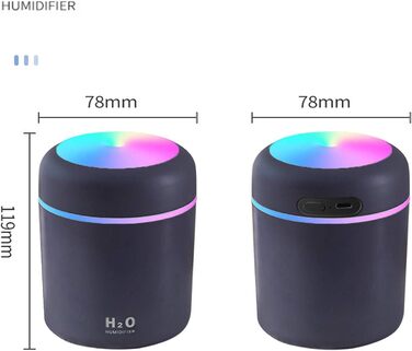 Аромадифузор Mini Luftbefeuchter: USB ультразвуковий зволожувач повітря з резервуаром 300 мл, автовимкнення, тиха робота, кольорове нічне підсвічування для авто, офісу, спальні (чорний)
