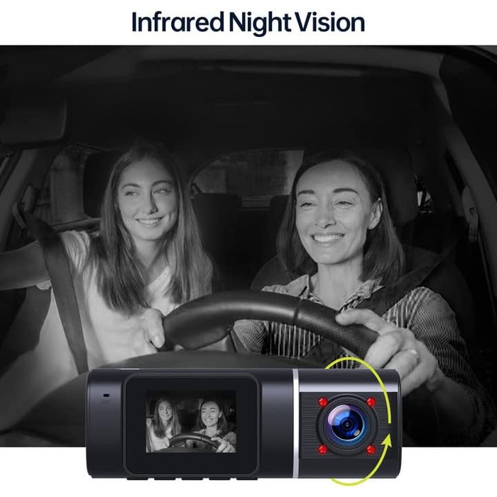 Відеореєстратор Volam 3-камерний з записом спереду, ззаду та в салоні. IR нічне бачення, WDR, G-сенсор, SD-карта 64GB, USB-C