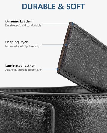 Чоловічий шкіряний ремінь BOSTANTEN з автоматичною застібкою-разом, 35 мм, регульована довжина 115 см (32'-38'), чорний