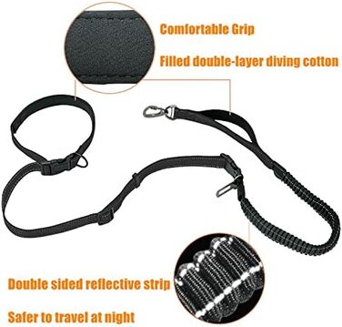 Поводок для собак YankMooM 6-в-1: багатофункціональний, регульований, з надійним амортизатором. Підходить для бігу, прогулянок, тренувань, поїздок в авто з собаками середніх та великих порід. Включає автомобільний ремінь безпеки (1,5 - 2,4 м)