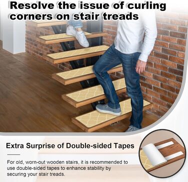 15 килимків на сходи 76x20 см, антиковзаючі, самоклеючі, для дітей, літніх людей та собак, машинне прання, з TPR-гумовою основою (Бежевий)