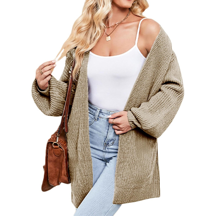 Жіночий кардиган оверсайз з грубого в'язання, теплий, з відкритою спиною, бежевий (XL)