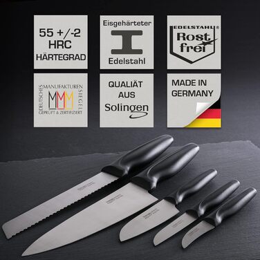Набір кухонних ножів GEHRING SOLINGEN WAVE 6 предметів - Німецька сталь, нержавіюча, льодова загартована, гострі ножі в блоці