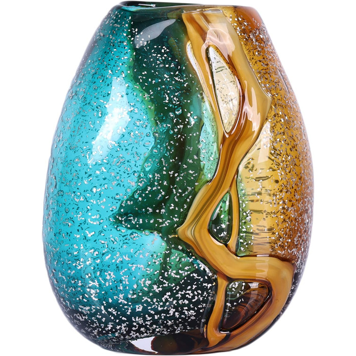 Hand Blown Blue-Green Glass Vase - Murano Style Table Decor for Flowers & Living Room