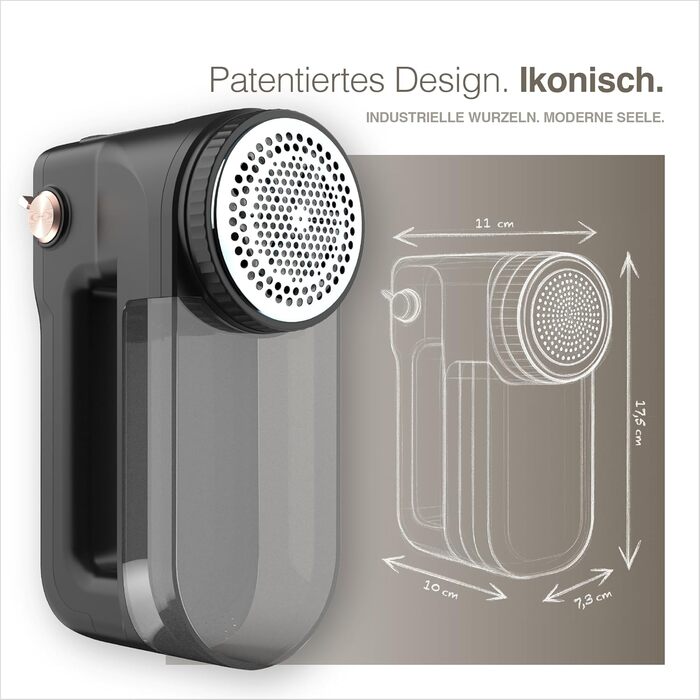 Портентум Фусселрасйер: Електричний видалення ворсу з LED-підсвіткою, 3 режими, 9000 об/хв, 6-клинковий насадка, USB-C, 15W для одягу та дому