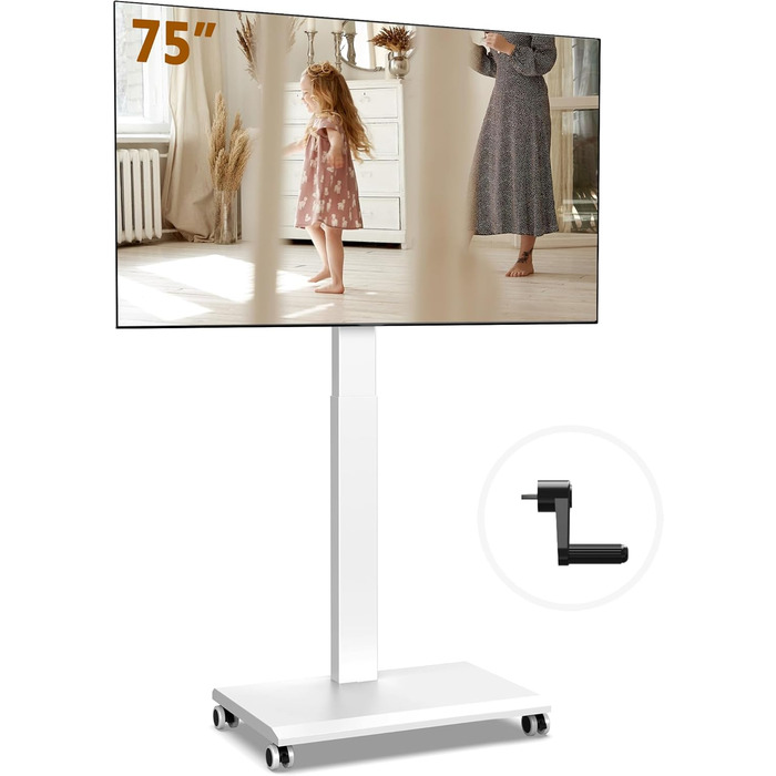 FITUEYES Rolling TV Stand - Mobile TV Cart for 32-75 inch Plasma/LCD/LED TVs - Adjustable Height, Swivel ±30°, Tilt 10°-40° - VESA 600x400mm - White