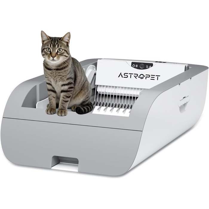 AstroPet Автоматичний самоочисний лоток для котів XXL з інфрачервовим датчиком, сенсорне управління, великий об'єм для кількох котів (сірий)