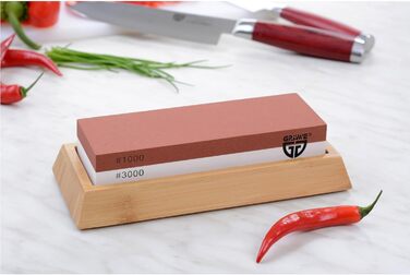 Шліфувальний камінь для кухонних ножів Gräwe Sharphome, кордіт, 1000/3000, з бамбуковою підставкою